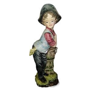60's Vintage Wales of Japan Boy Statue Chopping Wood 10.5" Farmer Lumberjack